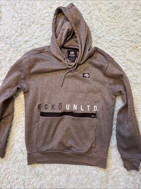 Ecko Unlimited Men's Heather Gray Pullover Hoodie with Front Zip Pocket adult S